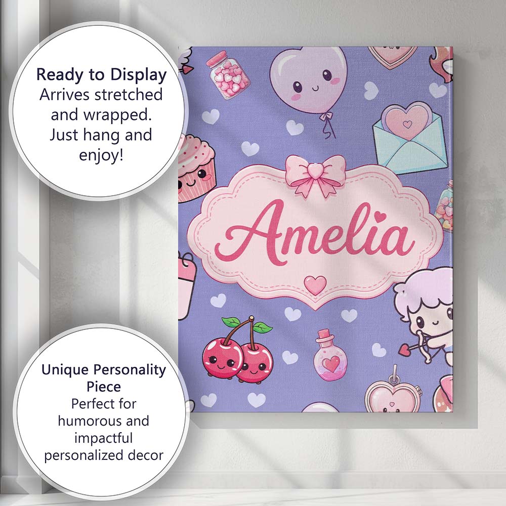 Personalised Name Cute Cupid Angels Hearts Custom  Unique Gift Idea Elegant Feature Canvas Wall Art Print Decor Picture Ready to Hang