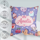 Custom Name Cute Cupid Angels Hearts Sweets Violet Seamless Name Square Filled Cushion Throw Pillow Sofa Bed Home Decor Zip Washable UK Made
