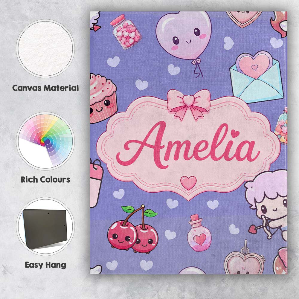 Personalised Name Cute Cupid Angels Hearts Custom  Unique Gift Idea Elegant Feature Canvas Wall Art Print Decor Picture Ready to Hang