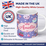 Personalized Custom Name Cute Cupid Angels Hearts Sweets Violet Seamless Pattern Name Unique 11oz Ceramic Coffee Tea Mug White Large Handle