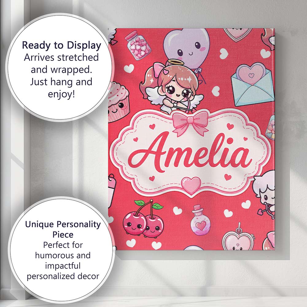 Personalised Name Cute Cupid Angels Hearts Custom  Unique Gift Idea Elegant Feature Canvas Wall Art Print Decor Picture Ready to Hang