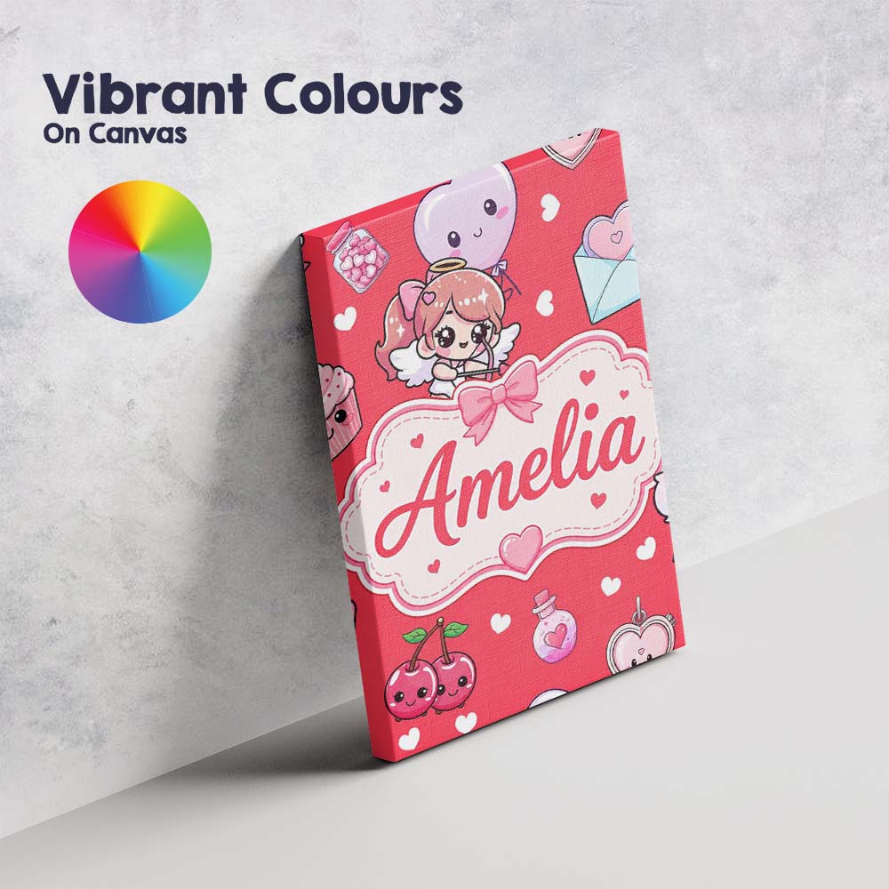 Personalised Name Cute Cupid Angels Hearts Custom  Unique Gift Idea Elegant Feature Canvas Wall Art Print Decor Picture Ready to Hang