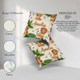 Custom Name Jungle Animals Lion Tiger Leopard Neutral Background Square Filled Cushion Throw Pillow Sofa Bed Home Decor Zip Washable UK Made