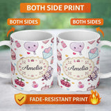 Personalized Custom Name Cute Kawaii Cupid Angels Hearts Balloons Sweets Seamless Pattern 11oz Ceramic Coffee Tea Mug White Large Handle