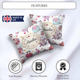 Custom Name Kawaii Cupid Angels Hearts Balloons Seamless Pattern Square Filled Cushion Throw Pillow Sofa Bed Home Decor Zip Washable UK Made