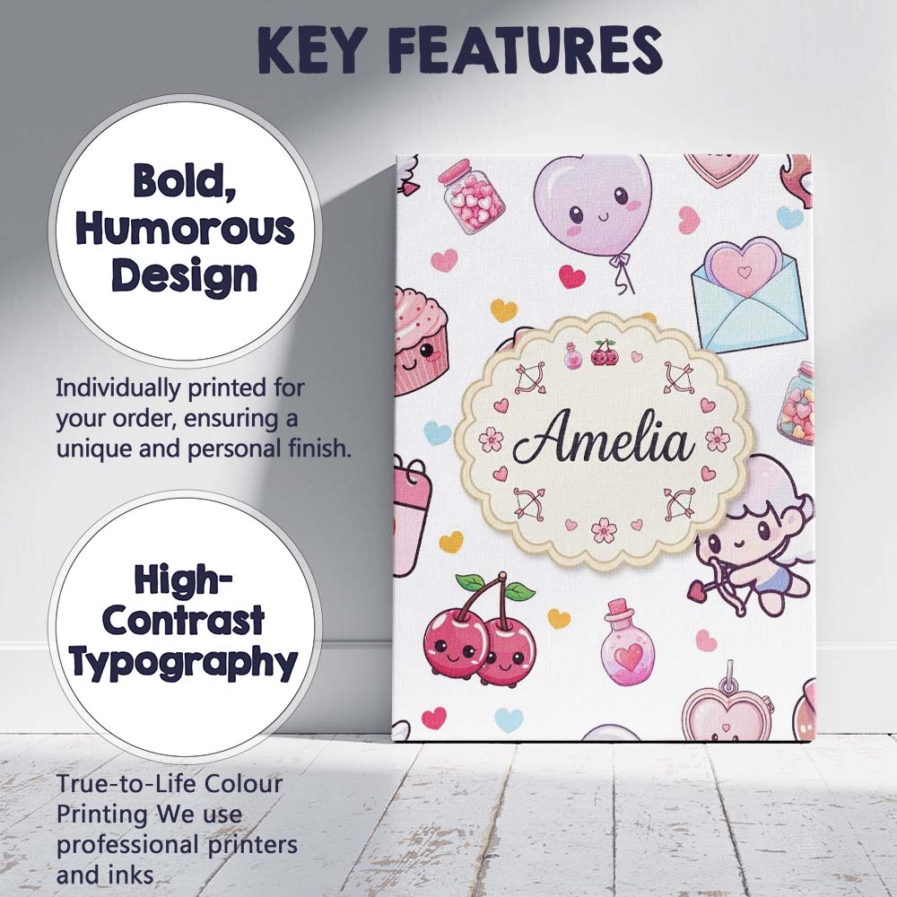 Personalised Name Cute Kawaii Cupid Angels Custom  Unique Gift Idea Elegant Feature Canvas Wall Art Print Decor Picture Ready to Hang