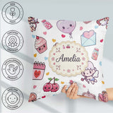 Custom Name Kawaii Cupid Angels Hearts Balloons Seamless Pattern Square Filled Cushion Throw Pillow Sofa Bed Home Decor Zip Washable UK Made