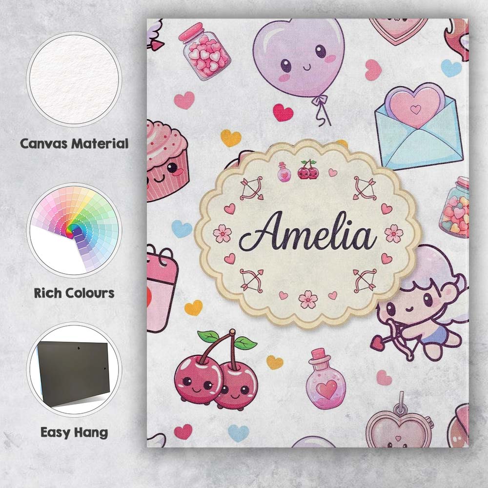 Personalised Name Cute Kawaii Cupid Angels Custom  Unique Gift Idea Elegant Feature Canvas Wall Art Print Decor Picture Ready to Hang