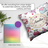 Custom Name Kawaii Cupid Angels Hearts Balloons Seamless Pattern Square Filled Cushion Throw Pillow Sofa Bed Home Decor Zip Washable UK Made