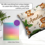 Custom Name Jungle Animals Lion Tiger Leopard Neutral Background Square Filled Cushion Throw Pillow Sofa Bed Home Decor Zip Washable UK Made