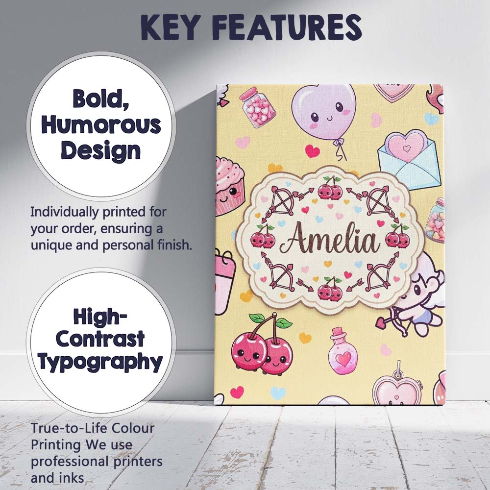 Personalised Name Cute Kawaii Cupid Angels Custom  Unique Gift Idea Elegant Feature Canvas Wall Art Print Decor Picture Ready to Hang