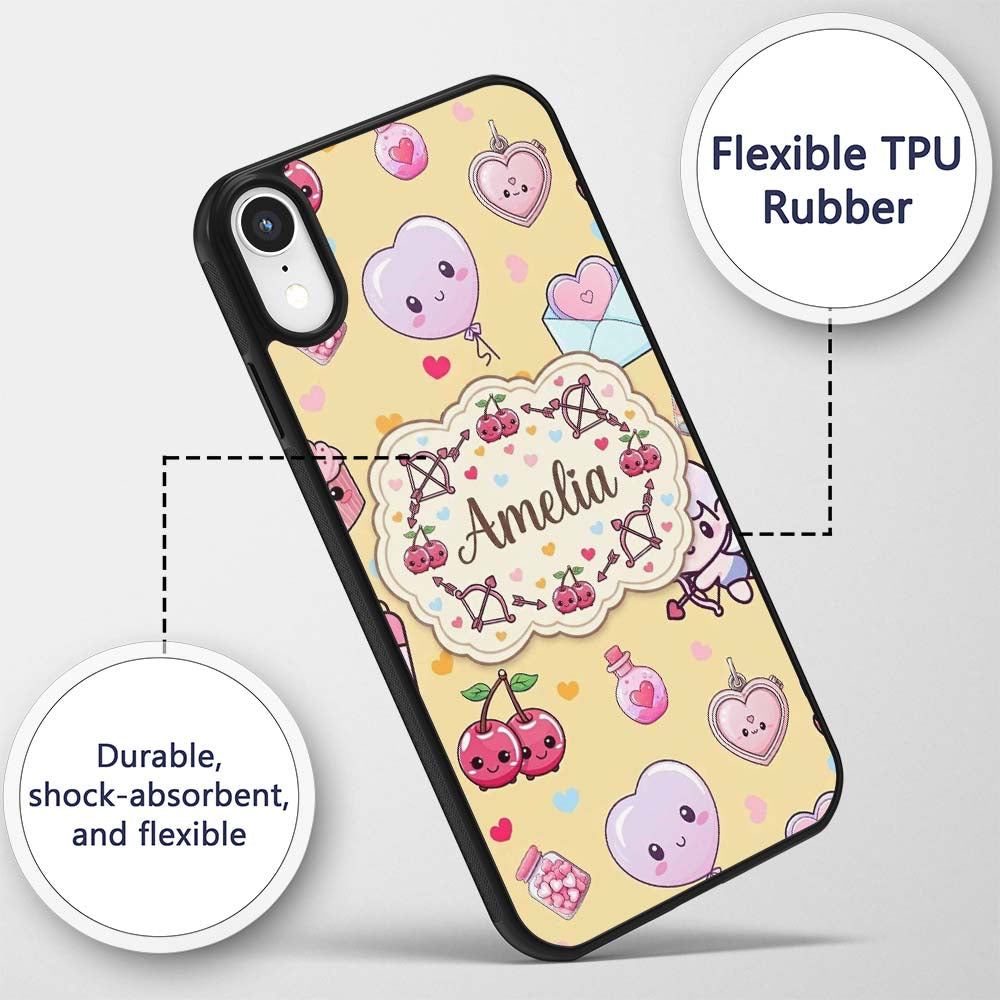 Cute Kawaii Cupid Angels Hearts Balloons Warm Custom Name Protective Phone Case Mobile Cover Durable Everyday Smartphone Shock Resistant