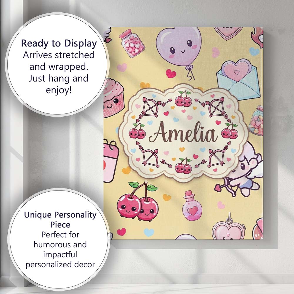 Personalised Name Cute Kawaii Cupid Angels Custom  Unique Gift Idea Elegant Feature Canvas Wall Art Print Decor Picture Ready to Hang