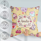 Custom Name Cute Kawaii Cupid Angels Hearts Balloons Warm Beige Square Filled Cushion Throw Pillow Sofa Bed Home Decor Zip Washable UK Made