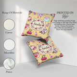 Custom Name Cute Kawaii Cupid Angels Hearts Balloons Warm Beige Square Filled Cushion Throw Pillow Sofa Bed Home Decor Zip Washable UK Made