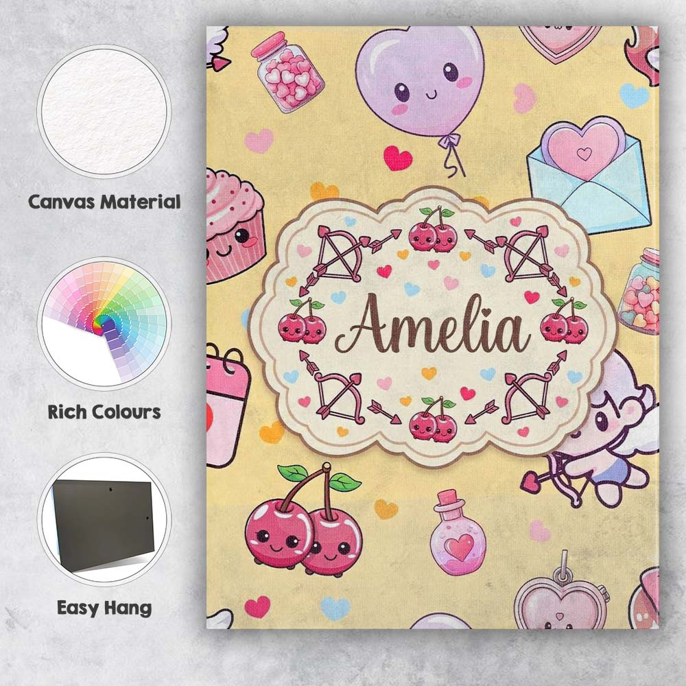 Personalised Name Cute Kawaii Cupid Angels Custom  Unique Gift Idea Elegant Feature Canvas Wall Art Print Decor Picture Ready to Hang
