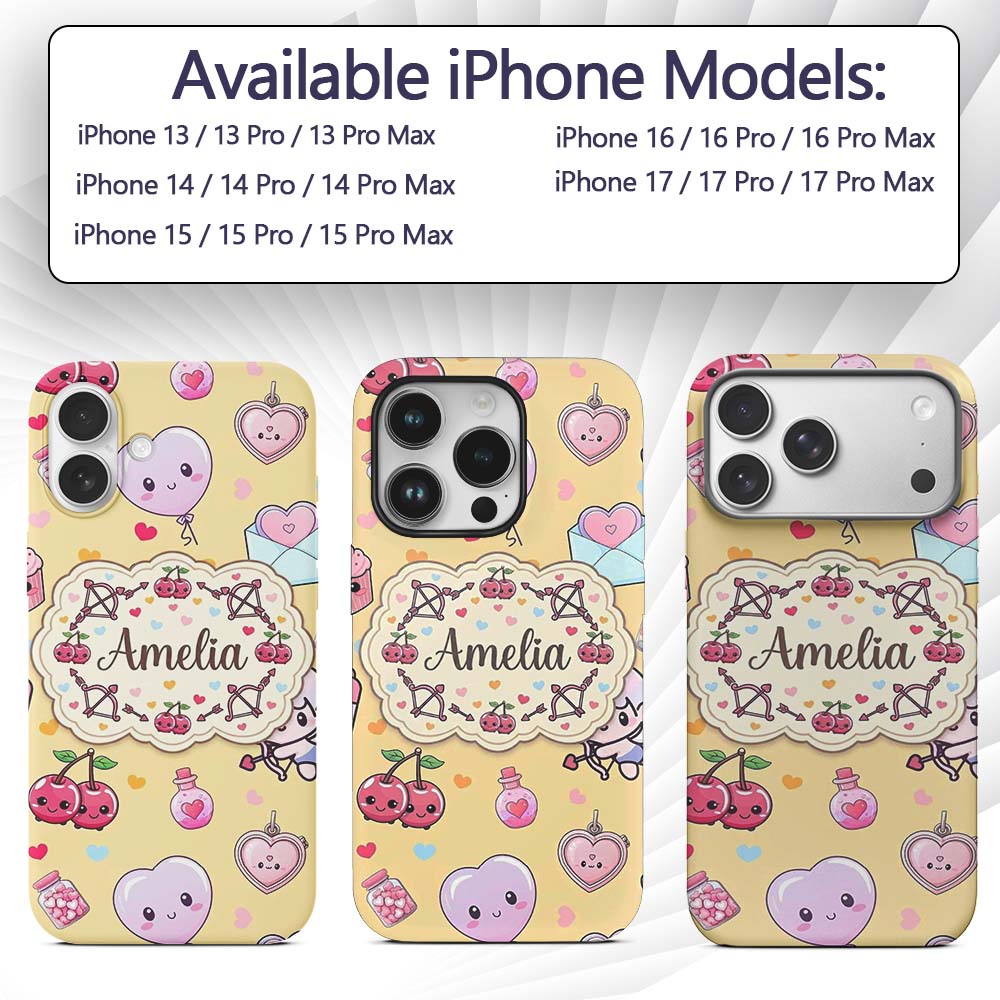 Cute Kawaii Cupid Angels Hearts Balloons Warm Custom Name Protective Phone Case Mobile Cover Durable Everyday Smartphone Shock Resistant