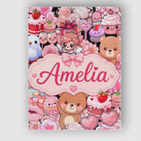 Personalised Name Cute Teddy Bears Cakes Custom  Unique Gift Idea Elegant Feature Canvas Wall Art Print Decor Picture Ready to Hang