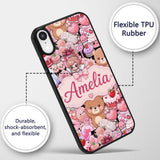 Cute Teddy Bears Cakes Flowers Valentines Kawaii Custom Name Protective Phone Case Mobile Cover Durable Everyday Smartphone Shock Resistant