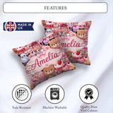 Custom Name Teddy Bears Cakes Flowers Valentines Kawaii Seamless Square Filled Cushion Throw Pillow Sofa Bed Home Decor Zip Washable UK Made
