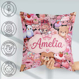 Custom Name Teddy Bears Cakes Flowers Valentines Kawaii Seamless Square Filled Cushion Throw Pillow Sofa Bed Home Decor Zip Washable UK Made