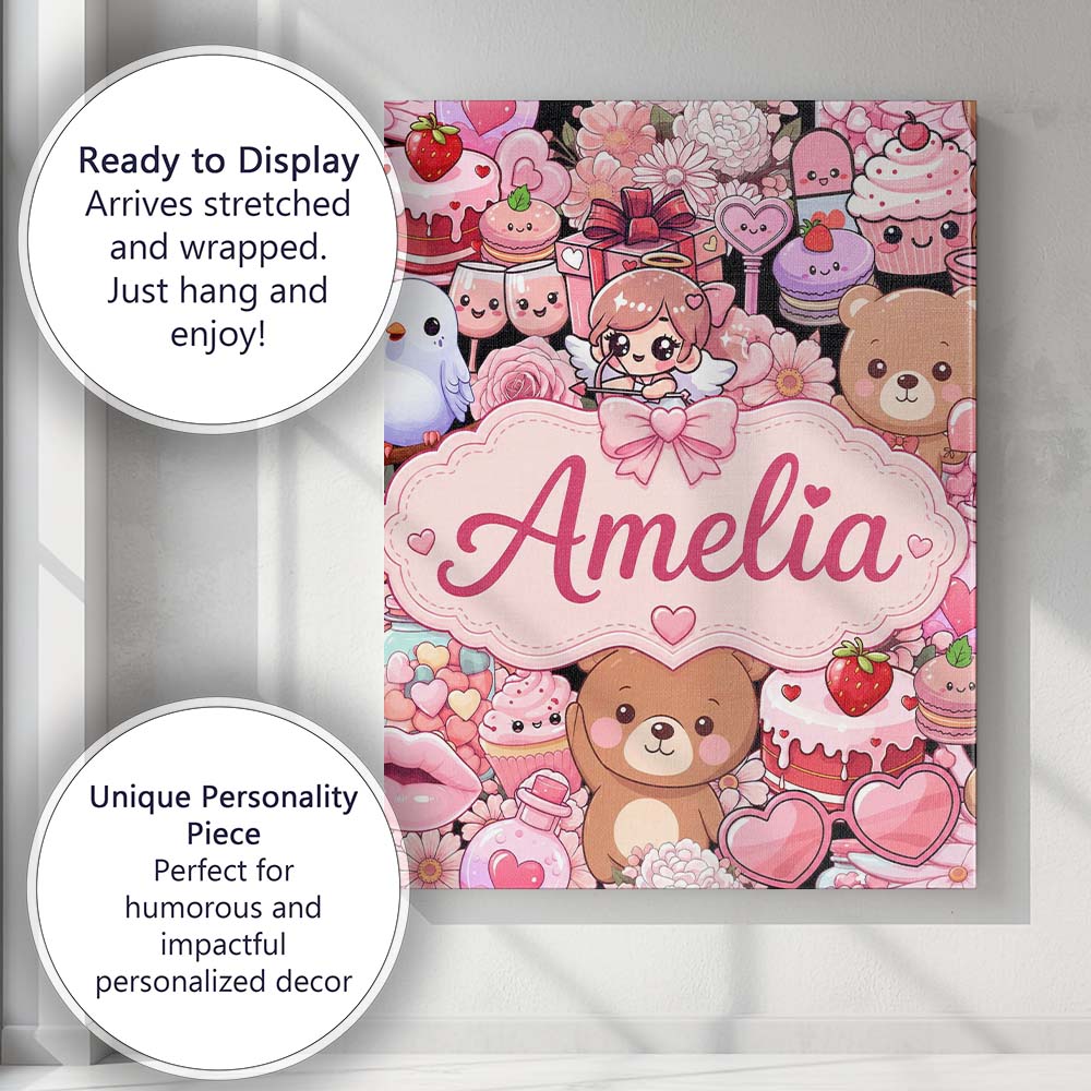Personalised Name Cute Teddy Bears Cakes Custom  Unique Gift Idea Elegant Feature Canvas Wall Art Print Decor Picture Ready to Hang
