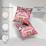 Custom Name Teddy Bears Cakes Flowers Valentines Kawaii Seamless Square Filled Cushion Throw Pillow Sofa Bed Home Decor Zip Washable UK Made
