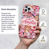 Cute Teddy Bears Cakes Flowers Valentines Kawaii Custom Name Protective Phone Case Mobile Cover Durable Everyday Smartphone Shock Resistant