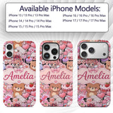 Cute Teddy Bears Cakes Flowers Valentines Kawaii Custom Name Protective Phone Case Mobile Cover Durable Everyday Smartphone Shock Resistant