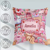 Custom Name Teddy Bears Cakes Flowers Green Background Seamless Square Filled Cushion Throw Pillow Sofa Bed Home Decor Zip Washable UK Made