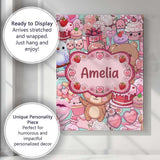 Personalised Name Cute Teddy Bears Cakes Custom  Unique Gift Idea Elegant Feature Canvas Wall Art Print Decor Picture Ready to Hang