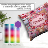 Custom Name Teddy Bears Cakes Flowers Green Background Seamless Square Filled Cushion Throw Pillow Sofa Bed Home Decor Zip Washable UK Made