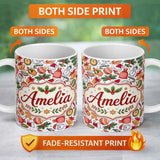 Personalized Custom Name Cute Christmas Santa Gifts Snowman Candy Seamless Pattern Lovely 11oz Ceramic Coffee Tea Mug White Large Handle
