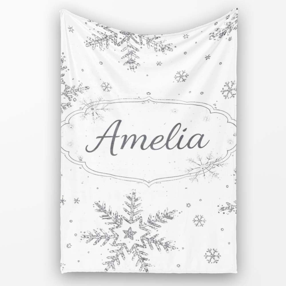 Black Snowflake Sketch Pattern on White Seamless Cute Unique Gift  Personalised Custom Name Super Soft Fleece Blanket Bed Sofa Throw