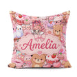 Custom Name Teddy Bears Cakes Flowers Pink Seamless Pattern Name Square Filled Cushion Throw Pillow Sofa Bed Home Decor Zip Washable UK Made