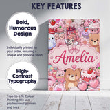 Personalised Name Cute Teddy Bears Cakes Custom  Unique Gift Idea Elegant Feature Canvas Wall Art Print Decor Picture Ready to Hang