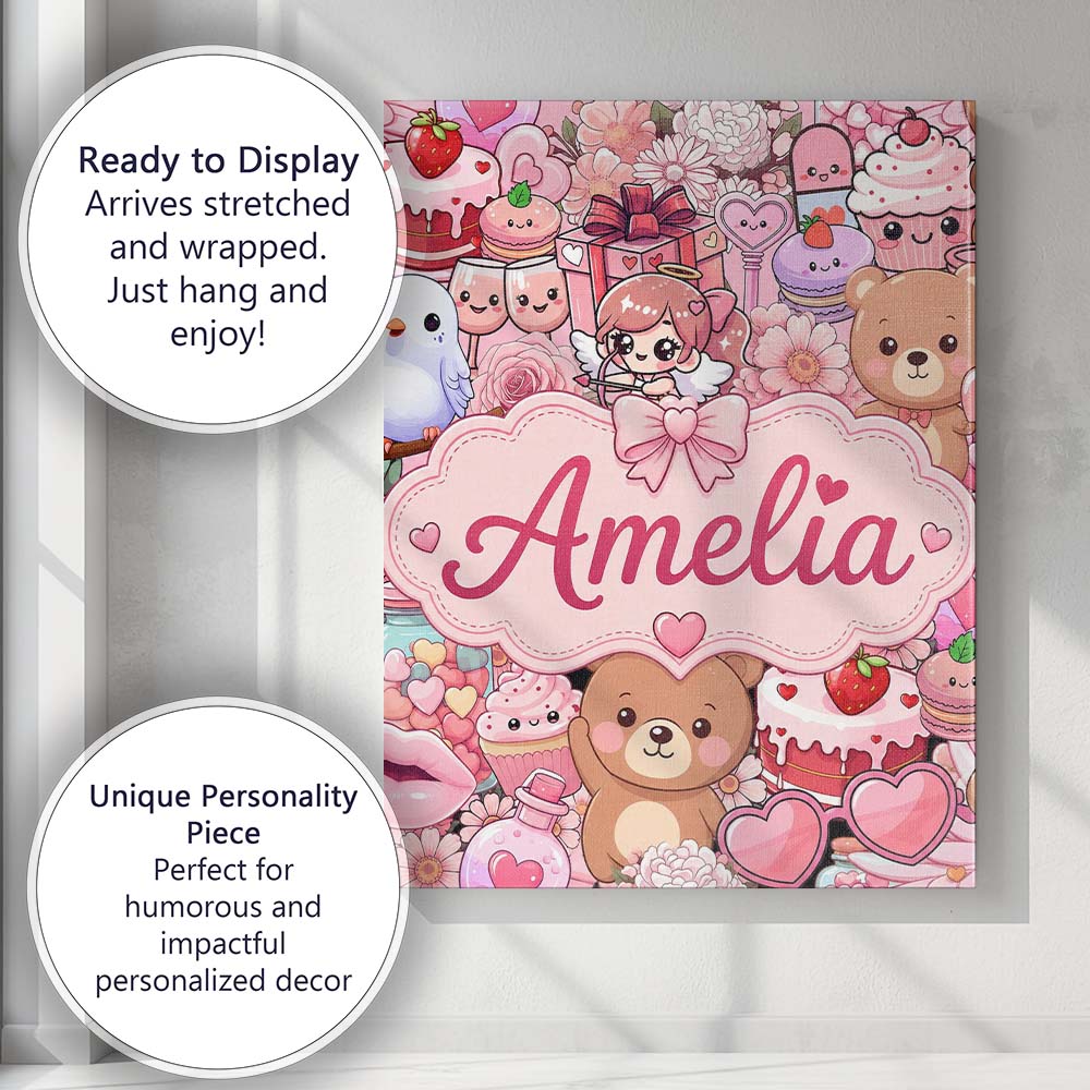 Personalised Name Cute Teddy Bears Cakes Custom  Unique Gift Idea Elegant Feature Canvas Wall Art Print Decor Picture Ready to Hang