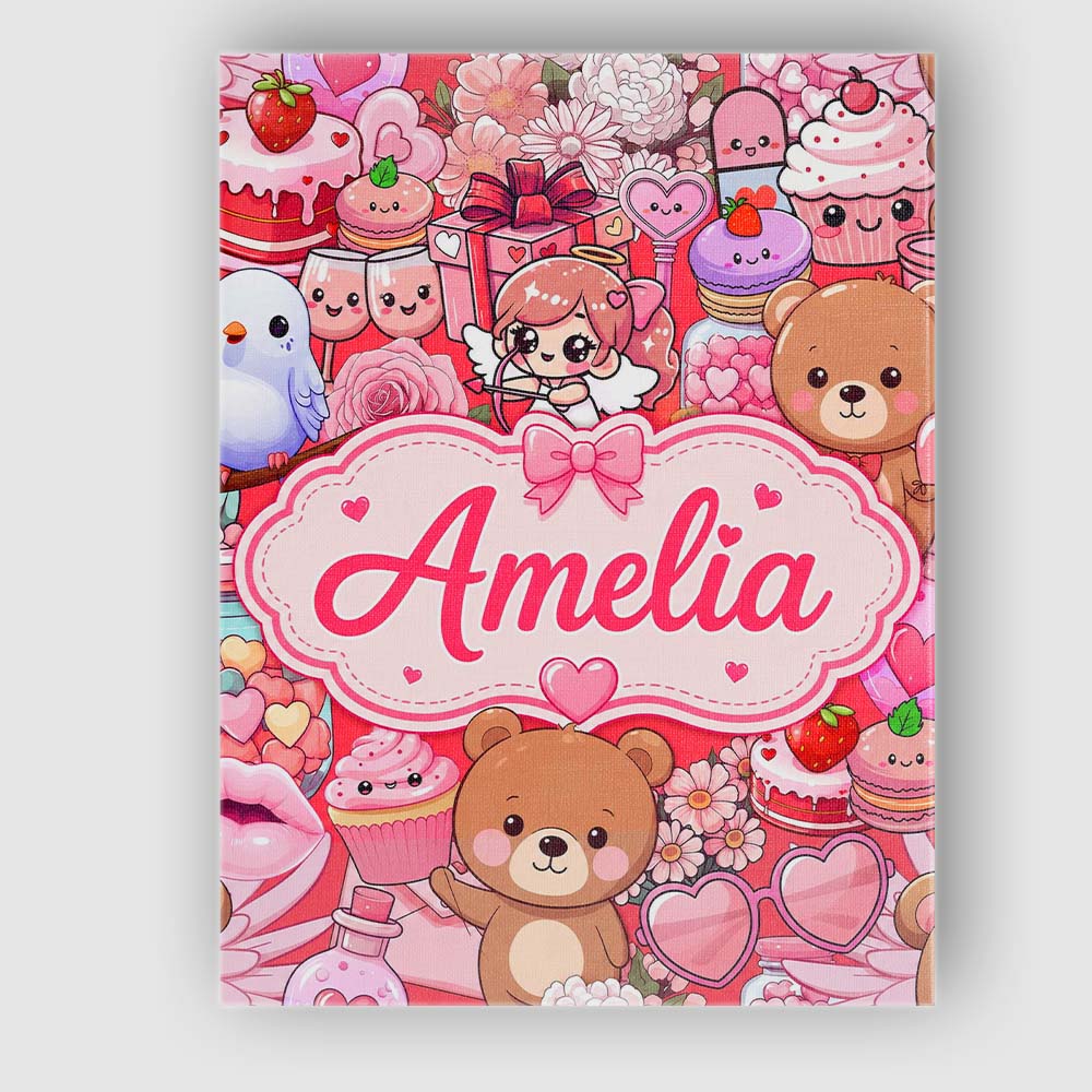 Personalised Name Cute Teddy Bears Cakes Custom  Unique Gift Idea Elegant Feature Canvas Wall Art Print Decor Picture Ready to Hang