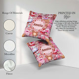 Custom Name Teddy Bears Cakes Flowers White Background Seamless Square Filled Cushion Throw Pillow Sofa Bed Home Decor Zip Washable UK Made