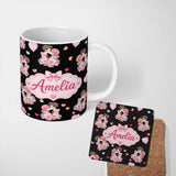 Personalized Custom Name Romantic Couple Kissing Hearts Balloons Cute Seamless Pattern Name 11oz Ceramic Coffee Tea Mug White Large Handle