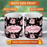 Personalized Custom Name Romantic Couple Kissing Hearts Balloons Cute Seamless Pattern Name 11oz Ceramic Coffee Tea Mug White Large Handle