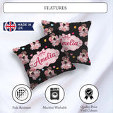 Custom Name Romantic Couple Kissing Hearts Balloons Pattern Name Square Filled Cushion Throw Pillow Sofa Bed Home Decor Zip Washable UK Made