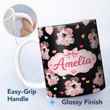 Personalized Custom Name Romantic Couple Kissing Hearts Balloons Cute Seamless Pattern Name 11oz Ceramic Coffee Tea Mug White Large Handle