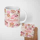 Personalized Custom Name Cute Teddy Bears Gifts Hearts Valentines Seamless Pattern Name 11oz Ceramic Coffee Tea Mug White Large Handle