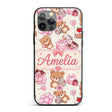Cute Teddy Bears Gifts Hearts Valentines Seamless Custom Name Protective Phone Case Mobile Cover Durable Everyday Smartphone Shock Resistant