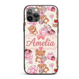 Cute Teddy Bears Gifts Hearts Valentines Seamless Custom Name Protective Phone Case Mobile Cover Durable Everyday Smartphone Shock Resistant