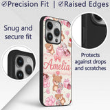 Cute Teddy Bears Gifts Hearts Valentines Seamless Custom Name Protective Phone Case Mobile Cover Durable Everyday Smartphone Shock Resistant