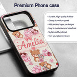 Cute Teddy Bears Gifts Hearts Valentines Seamless Custom Name Protective Phone Case Mobile Cover Durable Everyday Smartphone Shock Resistant