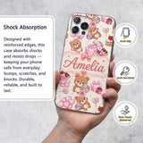 Cute Teddy Bears Gifts Hearts Valentines Seamless Custom Name Protective Phone Case Mobile Cover Durable Everyday Smartphone Shock Resistant