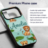 Cute Jungle Animals Lion Tiger Printed Design Custom Name Protective Phone Case Mobile Cover Durable Everyday Smartphone Shock Resistant
